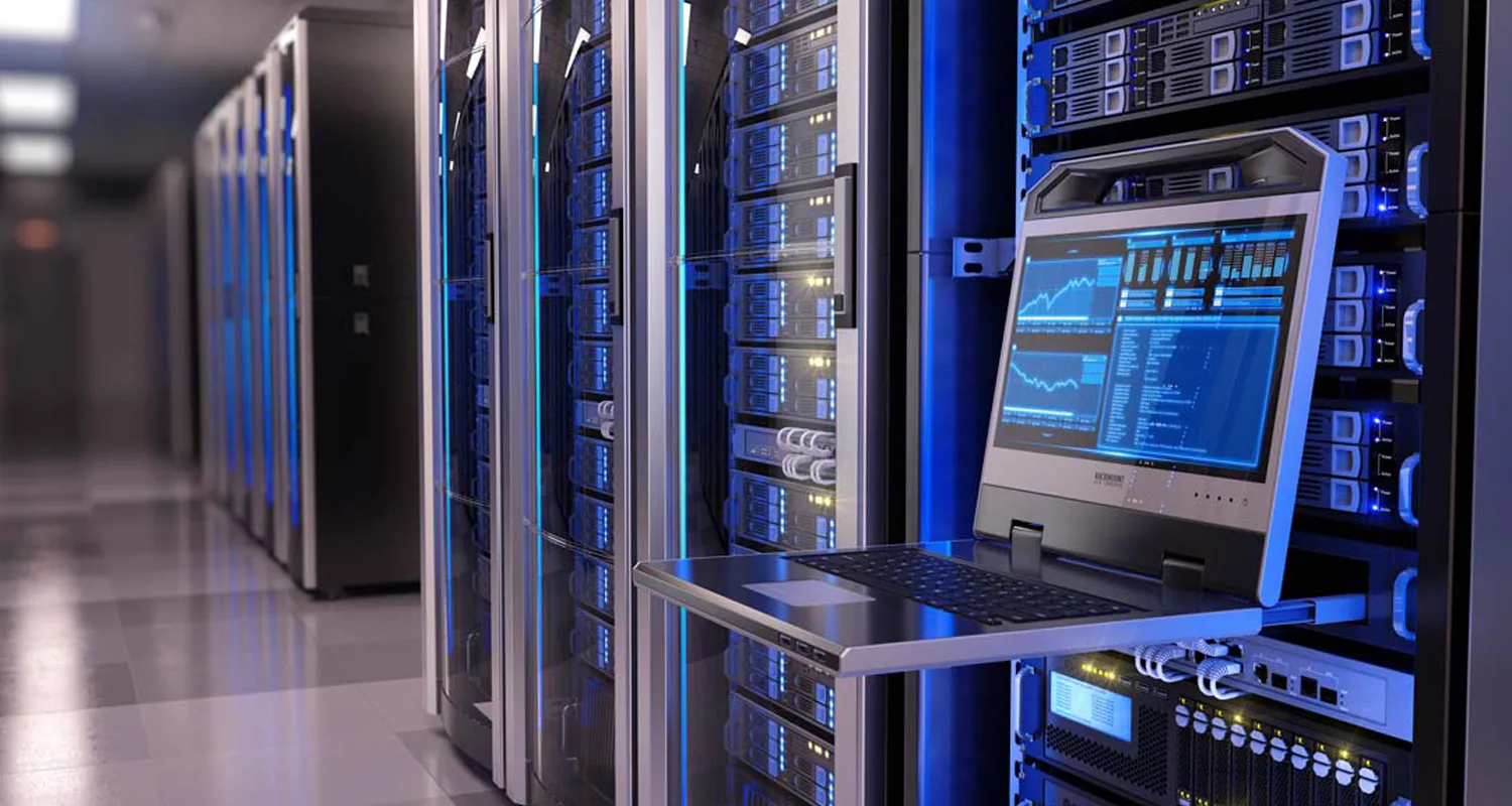 Dedicated server rack with active monitoring console