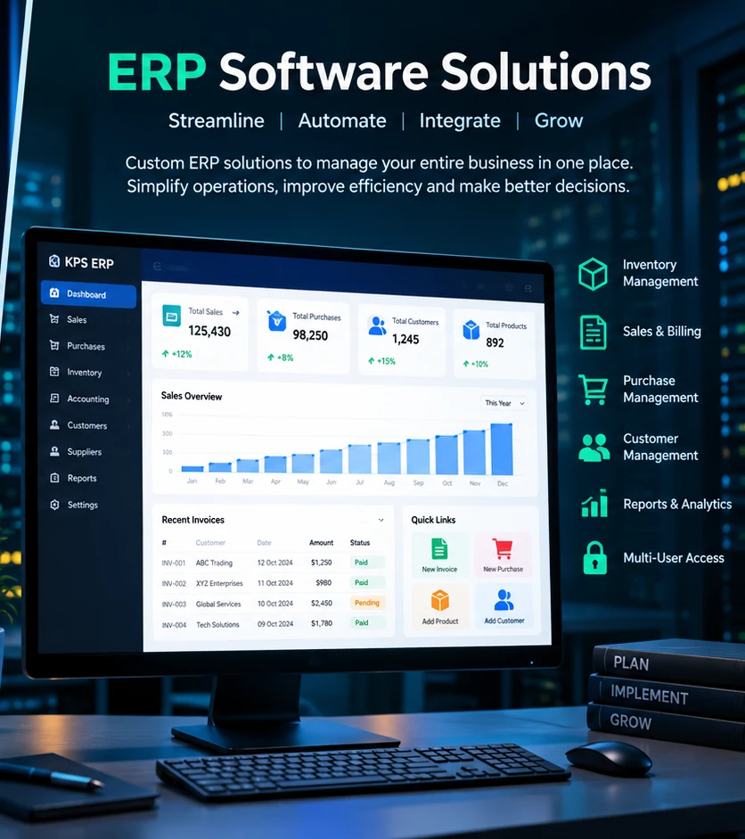 ERP software dashboard for business management